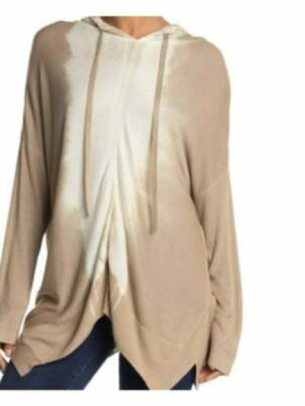Beige and Cream Hooded Women's Sweater - Lightweight Knit